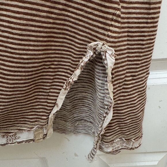 Free People Love Language Brown Henley Sleeveless Tank Top Size S Linen Blend - Picture 6 of 8